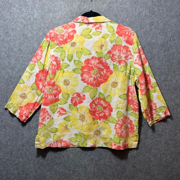 Jones New York Sport Linen Shirt Floral Button Front Top Cottagecore M Blouse - Picture 6 of 6